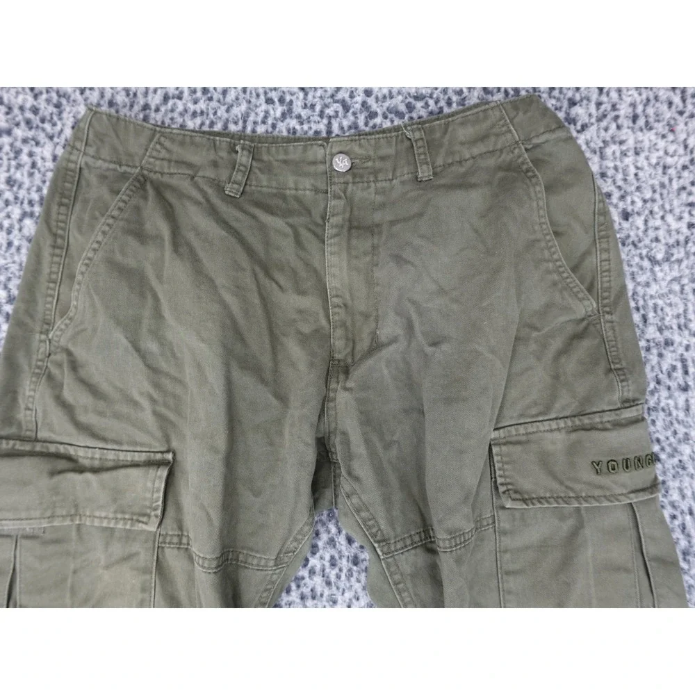 YoungLA Cargo Pants Men Medium Olive Green Multi-Pocket Straight Leg Utility